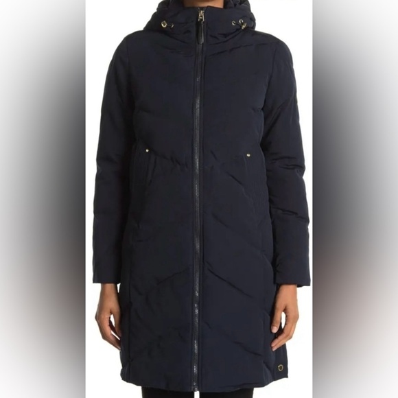 FRENCH CONNECTION Hooded Long Puffer Jacket Utility Navy Blue XSmall - Picture 3 of 15